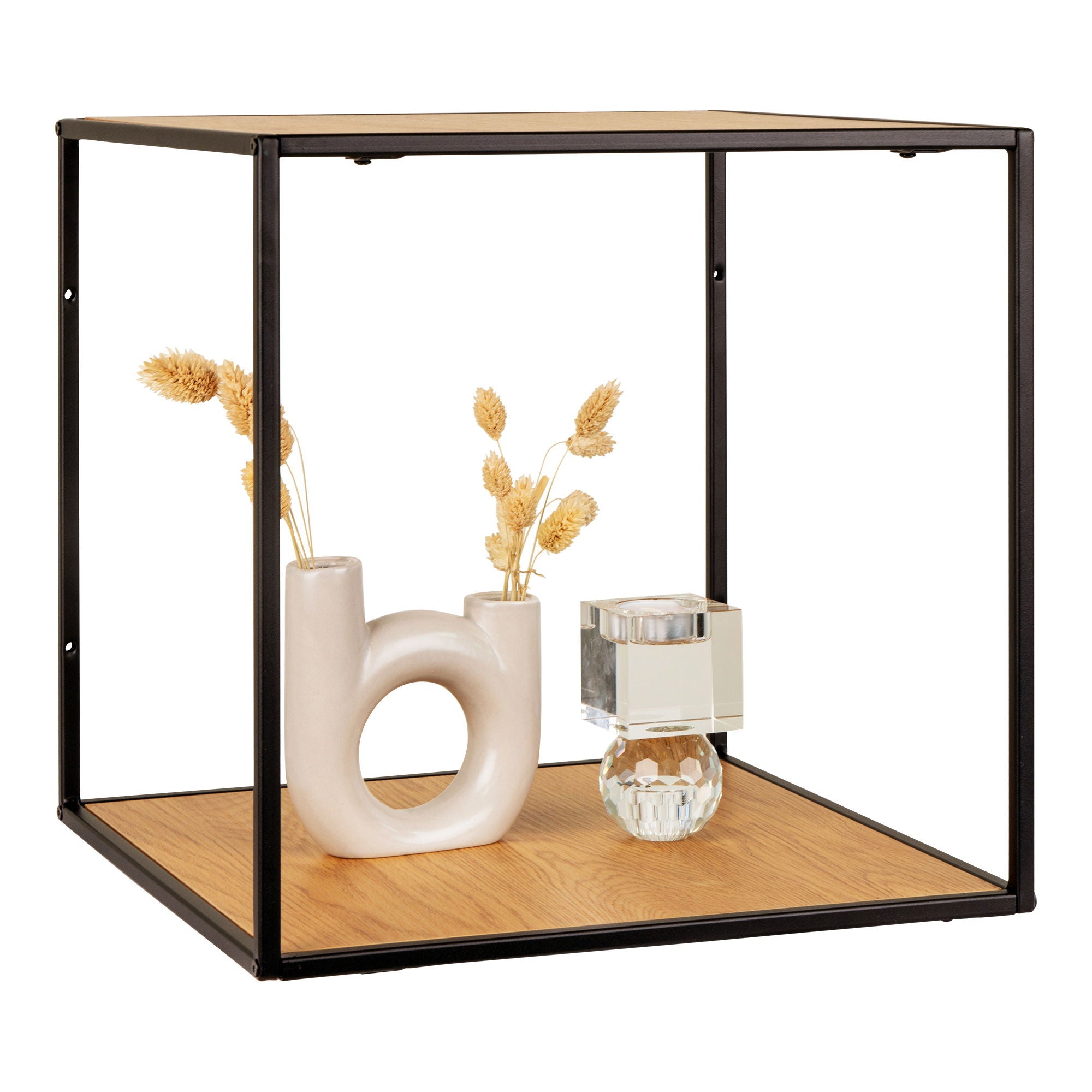 Farbe Vita – Wandregal, Stahl & Holzwerkstoff, Eichenoptik/schwarz, 36 × 36 × 36 cm